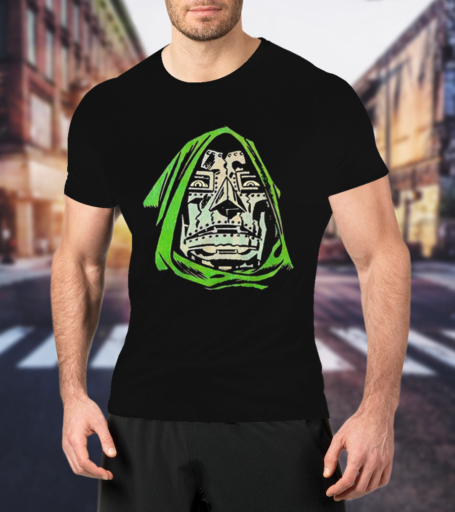 Victor Von Doom Dr Doom Comic Face Drawing Green Hood T-Shirt