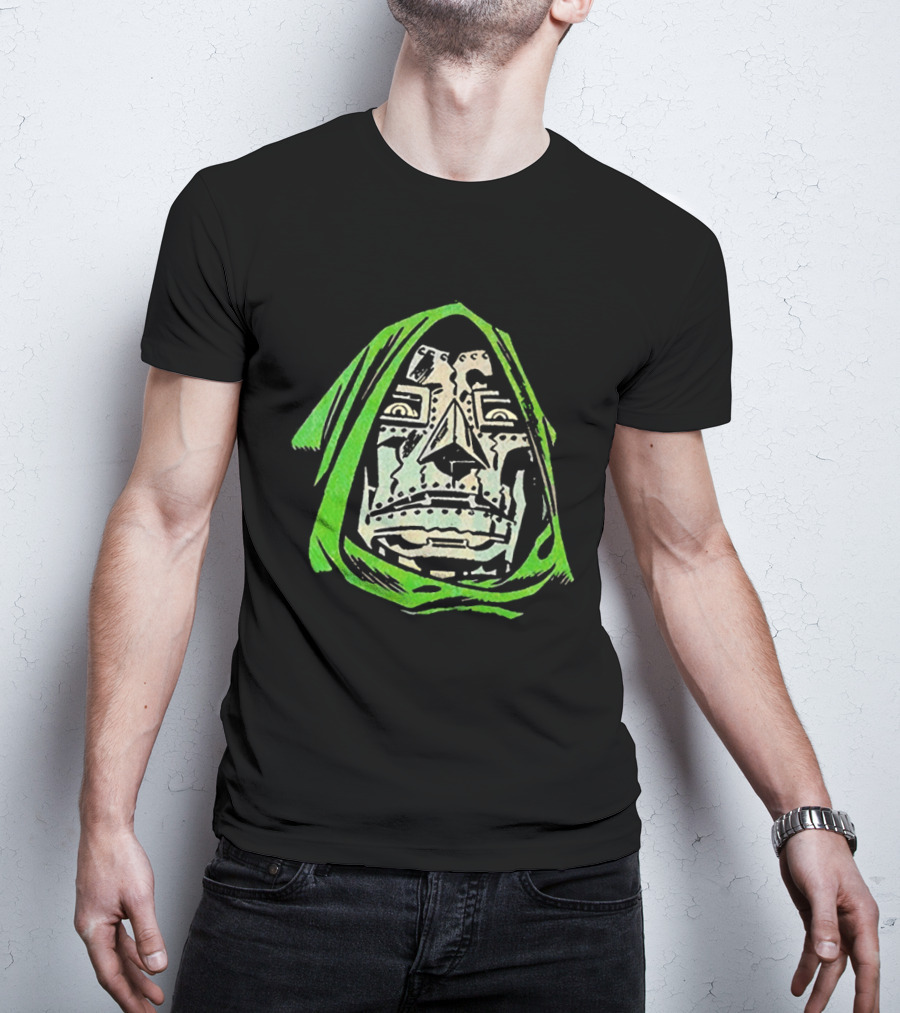 Victor Von Doom Dr Doom Comic Face Drawing Green Hood T-Shirt