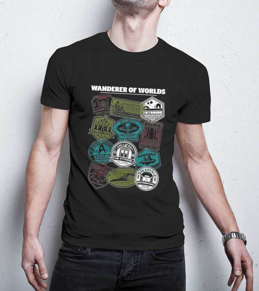 Wanderer Of Worlds Travelers Interdimensional Passport Stamps Portal Adventures T-Shirt