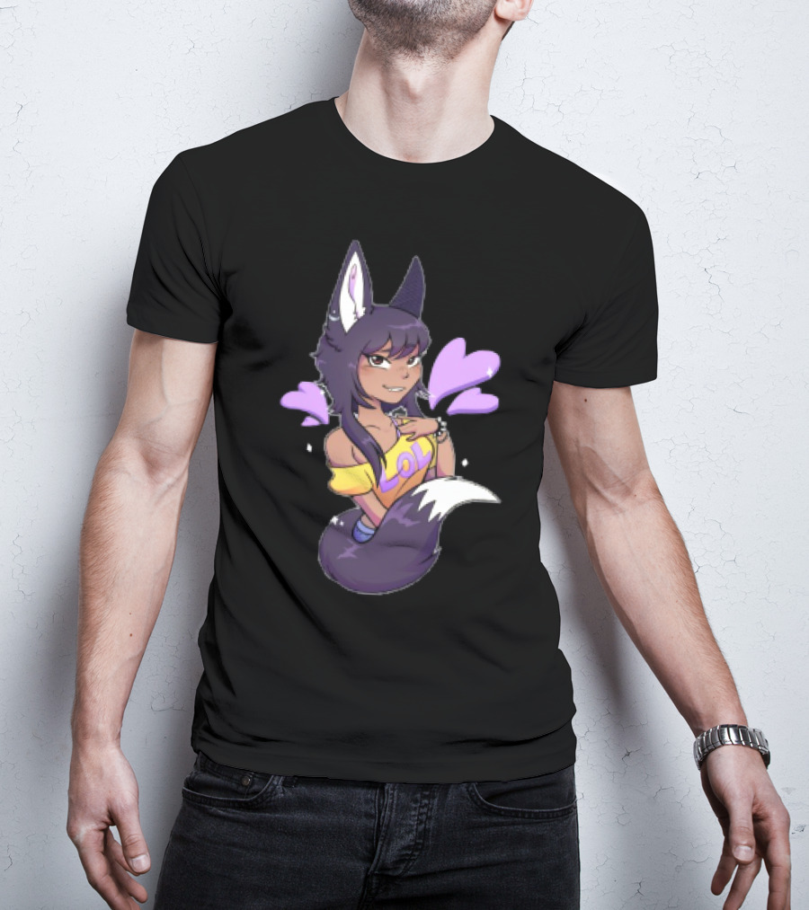 SaraWolf Wolf Girl Lover LOL Purple Hearts Playful Vibes T-Shirt