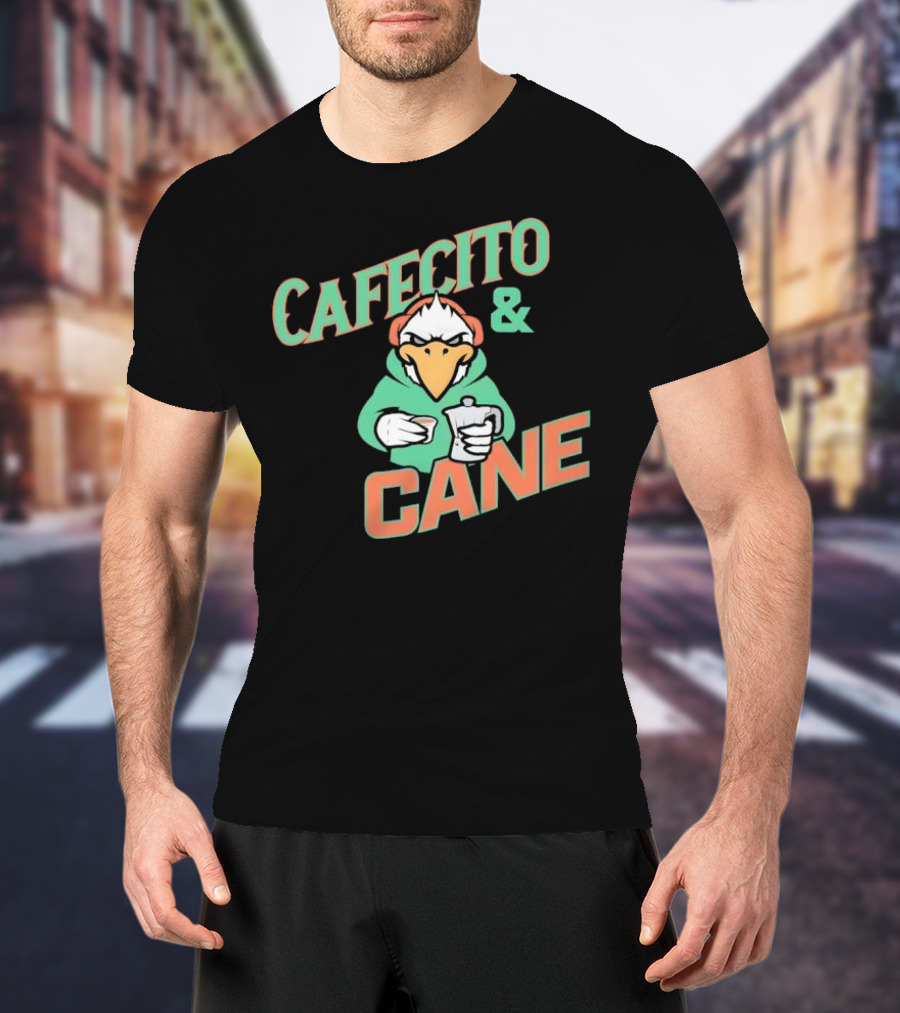 Cafecito And Cane Miami Hurricanes Mascot Holding Coffee Graphic T-Shirt