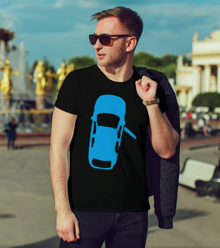 Door Ajar Blue Car Overhead Angle Vintage Style T-Shirt