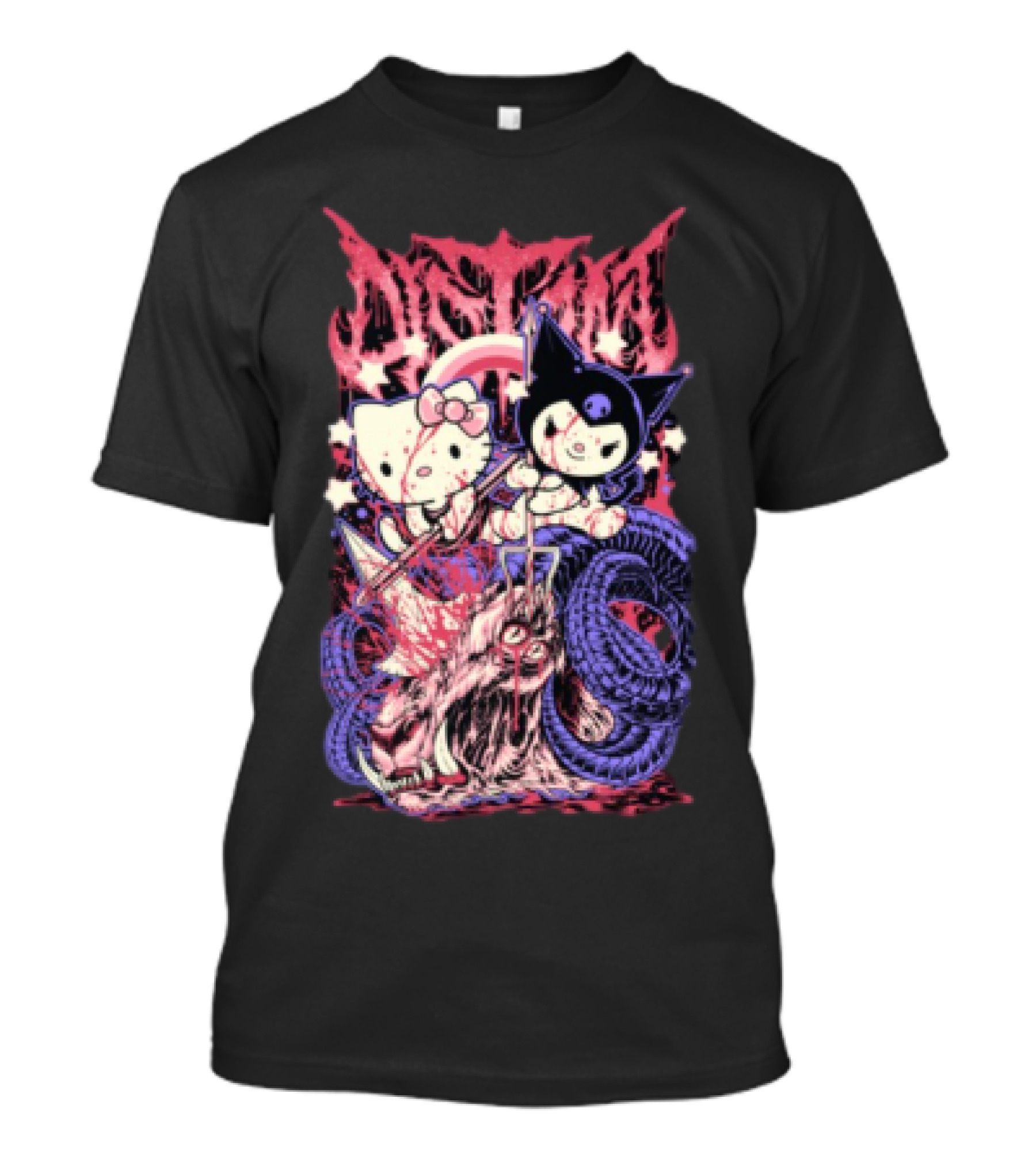 Distant Kitties New Hello Kuromi Gothic Horror Fusion T-Shirt