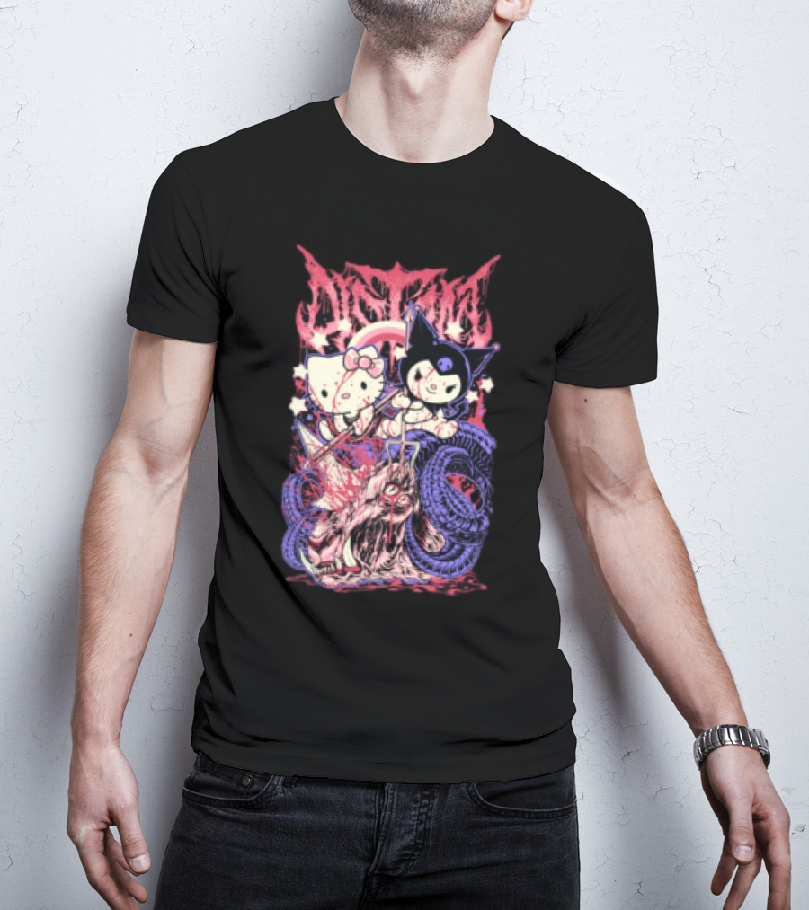 Distant Kitties New Hello Kuromi Gothic Horror Fusion T-Shirt