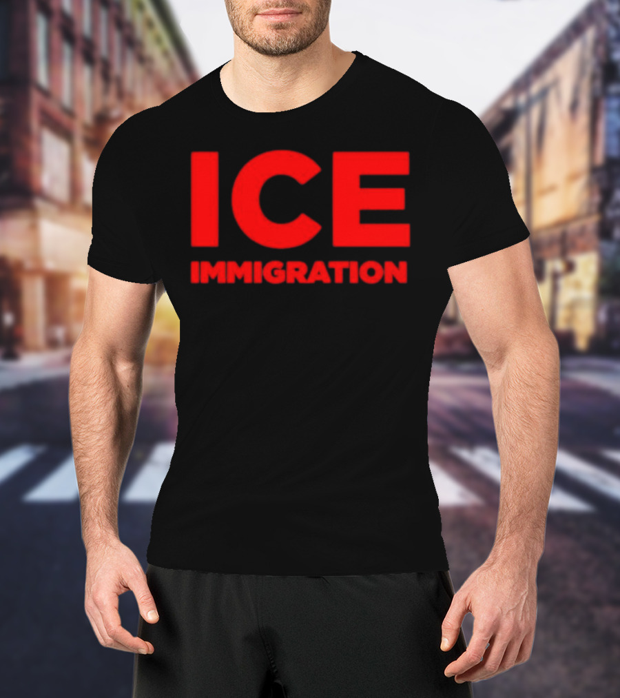 ICE Immigration Bold Red Block Lettering T-Shirt