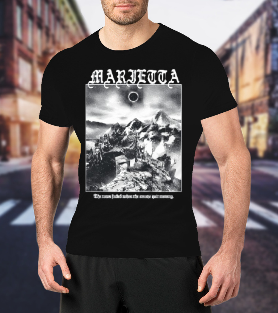 Marietta The Town Faded Eclipse Over Mountains And Town T-Shirt
