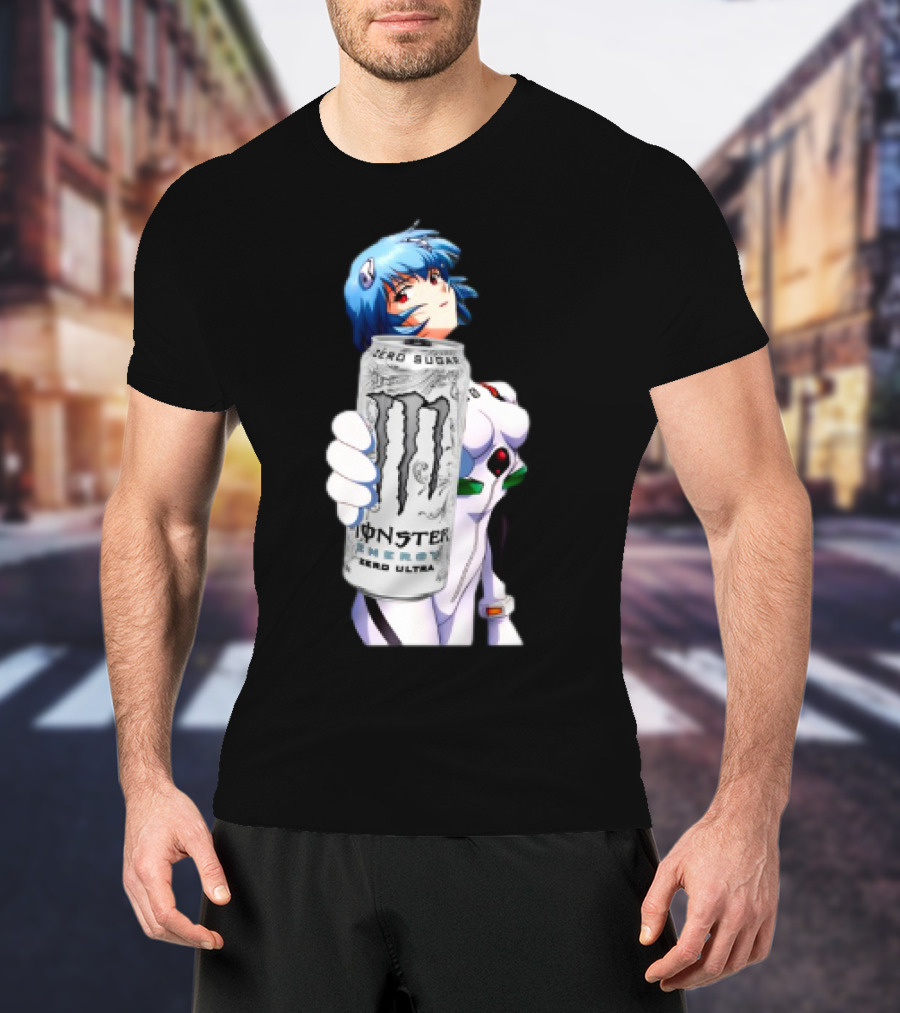 Rei Monster Energy Zero Ultra Crossover With Blue Hair Anime Character T-Shirt