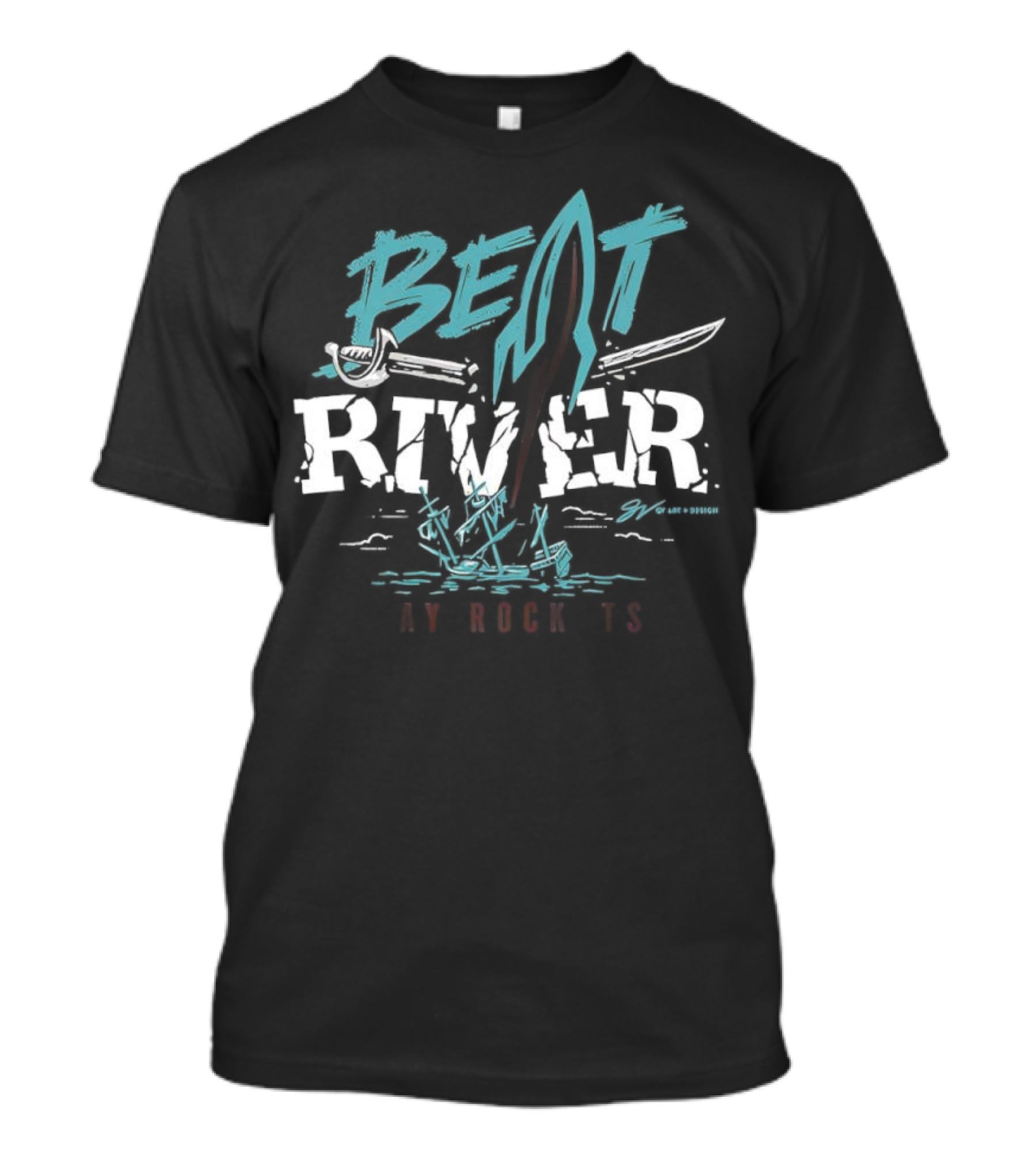 Beat River Bay Rockets Retro Rocket Logo Colorful Text T-Shirt
