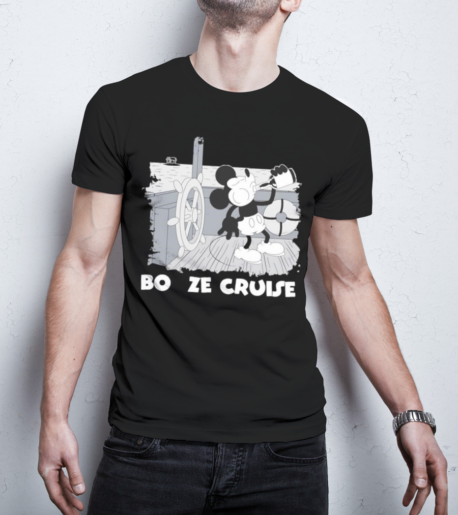 Booze Cruise Cartoon Character With On Vintage Sailing Scene T-Shirt