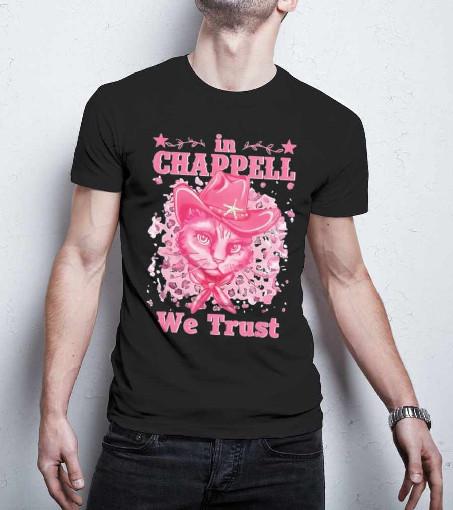 Cute Retro Cat In Chappell We Trust Cowboy Hat Pink Stars T-Shirt