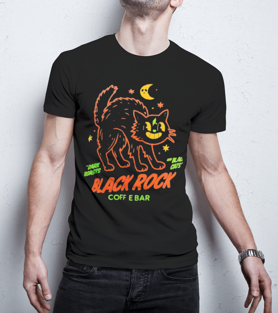 Dark Roasts Black Cats Black Rock Coffee Bar Moon And Stars T-Shirt
