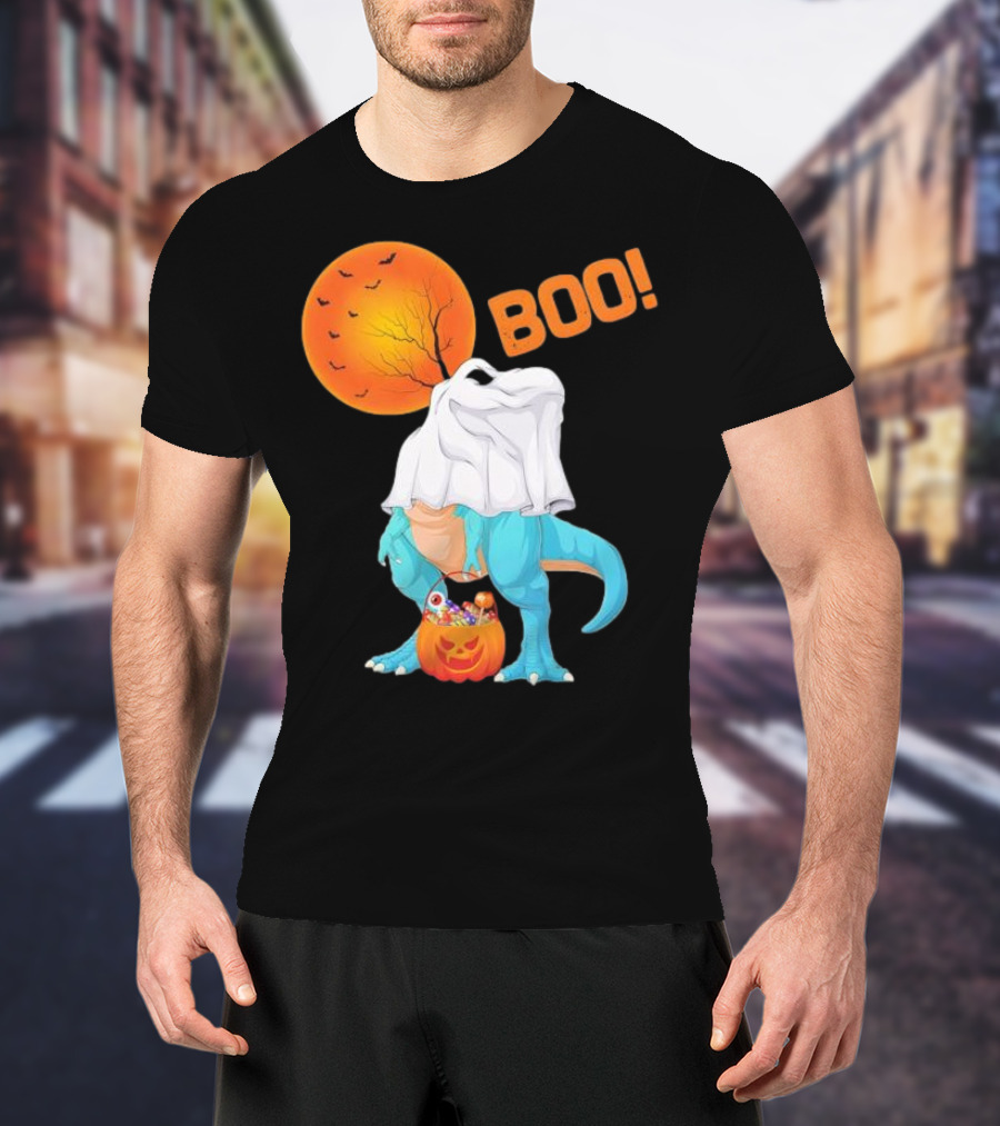 Ghost Dinosaur Rex Boo Halloween Pumpkin Boys Men T-Shirt