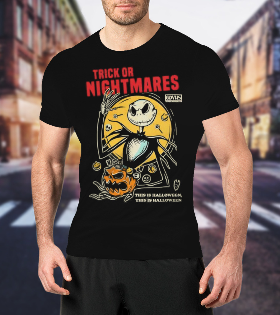 Trick Or Nightmares Jack Skellington Halloween Scary Pumpkin Horror Spooky T-Shirt