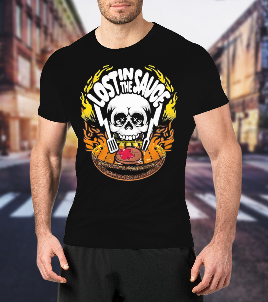 Lost In The Sauce Skull Forks Flames T-Shirt