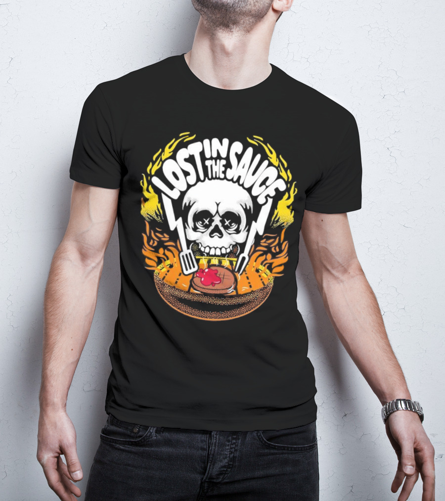 Lost In The Sauce Skull Forks Flames T-Shirt