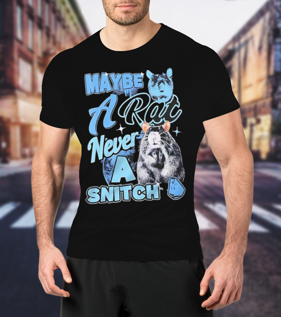 Maybe A Rat Never A Snitch Cute Cartoon Rat Art Blue Aesthetic T-Shirt