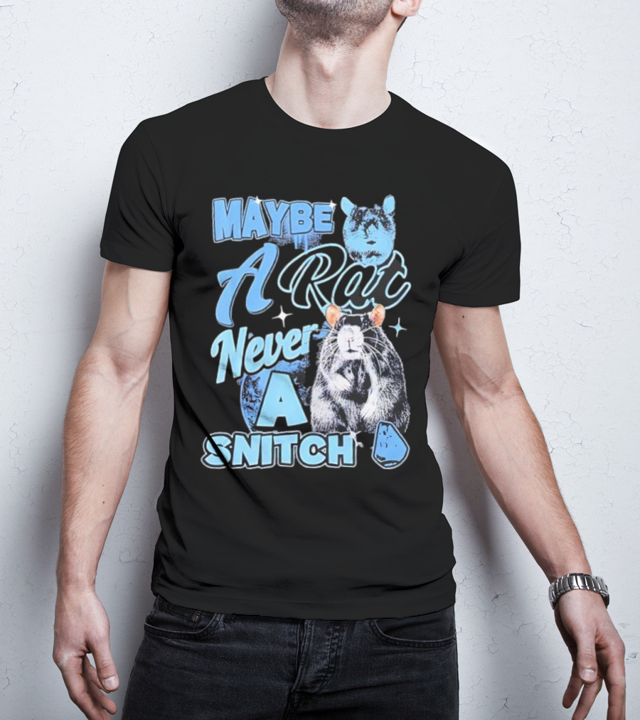 Maybe A Rat Never A Snitch Cute Cartoon Rat Art Blue Aesthetic T-Shirt