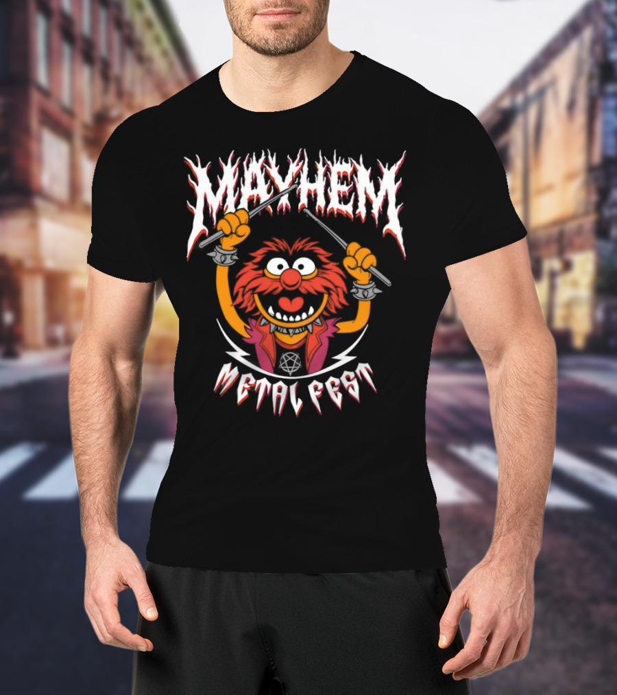 Mayhem Metal Fest Animal Muppets Character Rock Drummer T-Shirt