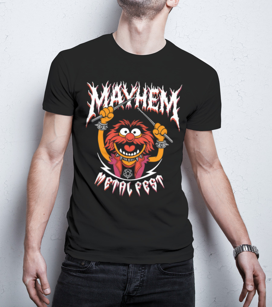 Mayhem Metal Fest Animal Muppets Character Rock Drummer T-Shirt
