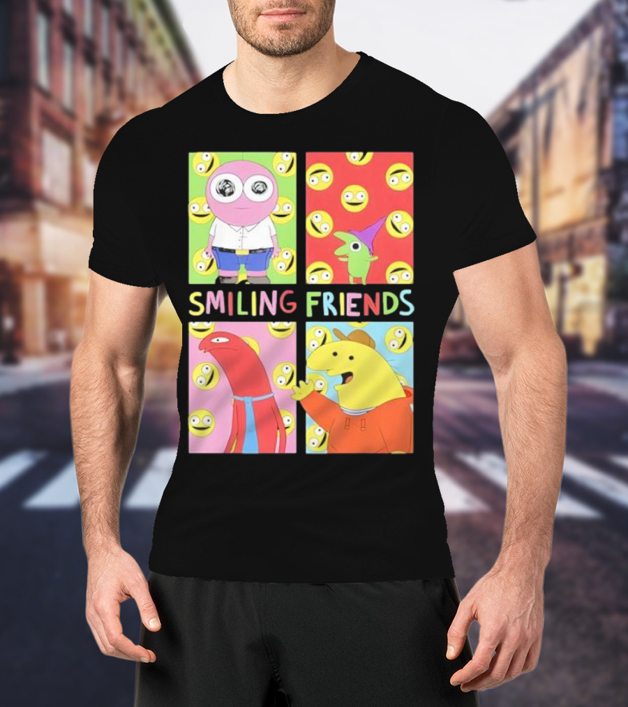 Smiling Friends Character Grid Pop Art Funny Cartoon Faces T-Shirt