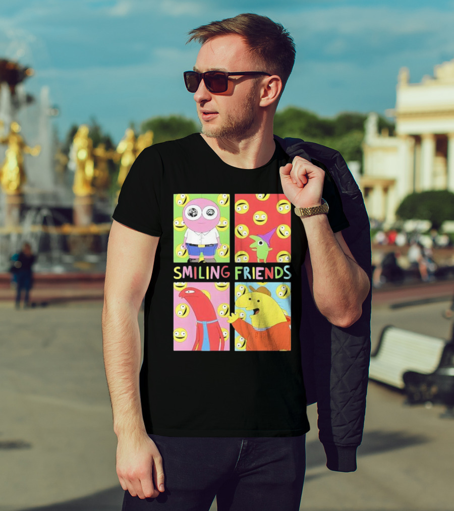 Smiling Friends Character Grid Pop Art Funny Cartoon Faces T-Shirt