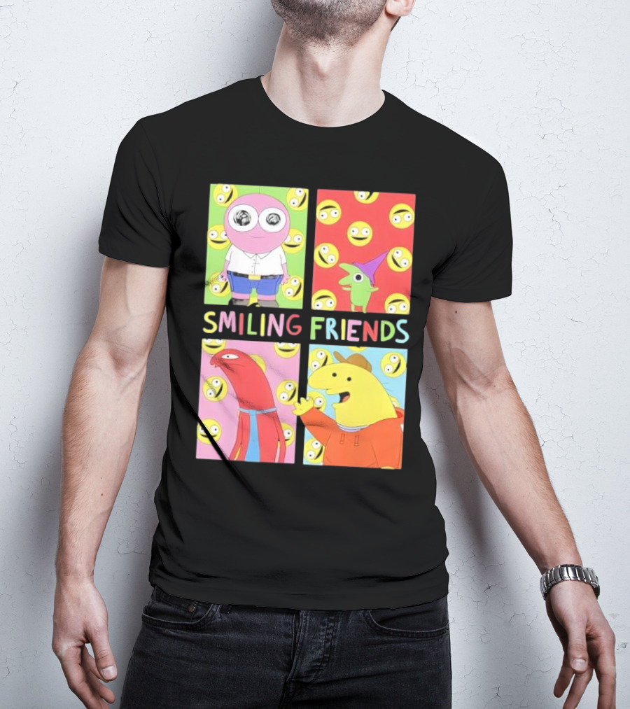 Smiling Friends Character Grid Pop Art Funny Cartoon Faces T-Shirt
