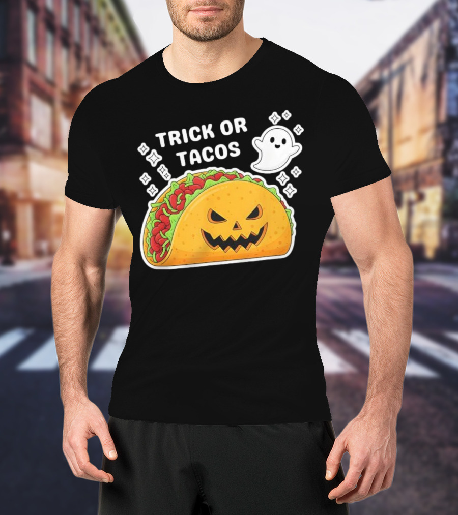 Trick Or Tacos Spooky Jack-o-lantern Halloween Mexican Food T-Shirt