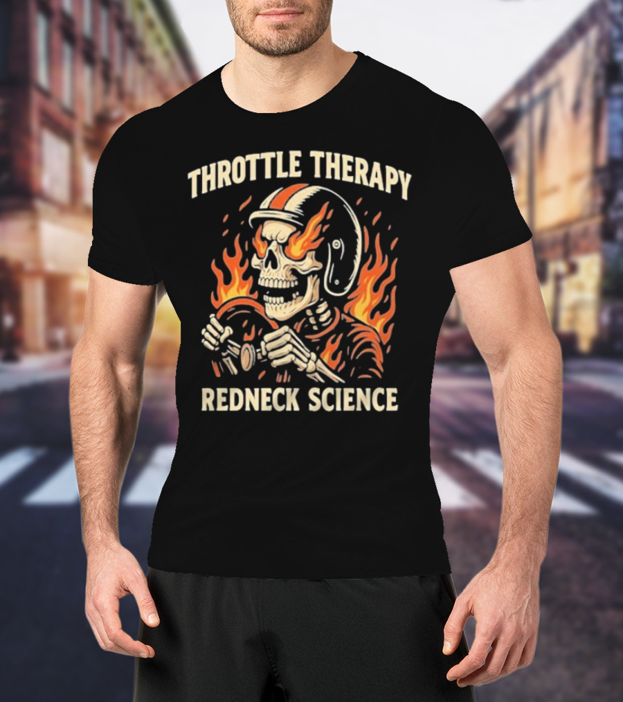 Throttle Therapy Redneck Science Flaming Skeleton T-Shirt
