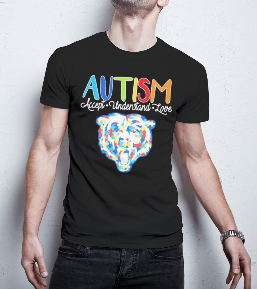 Chicago Bears Autism Accept Understand Love Puzzle Piece Bear T-Shirt