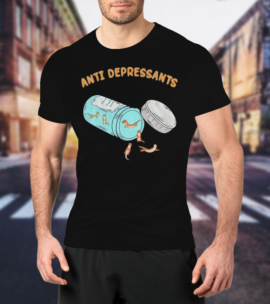 Anti Depressants Otter Pill Bottle Twist Fun T-Shirt