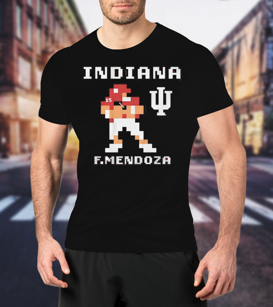 Indiana Football F. Mendoza Retro Pixel Art Player Number 15 T-Shirt