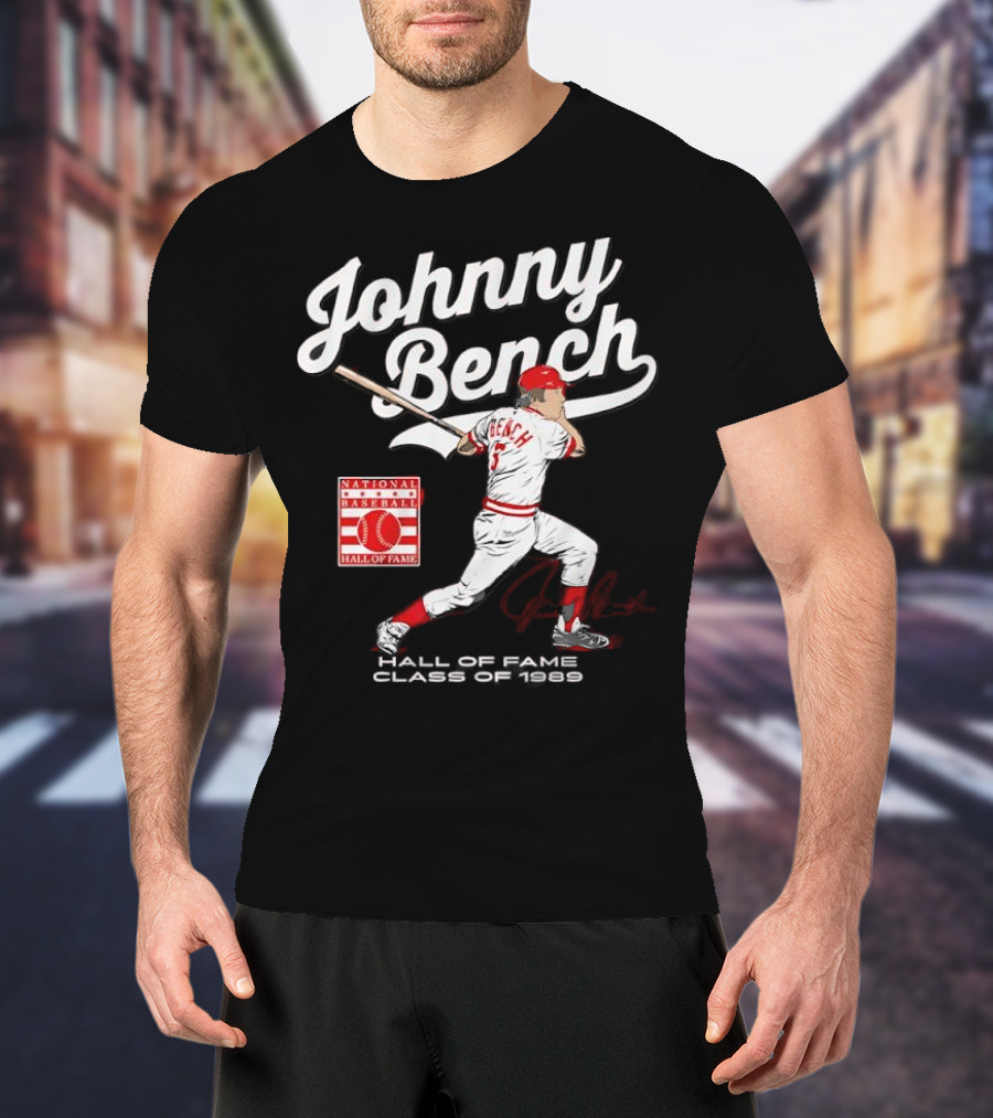 Johnny Bench National Baseball Hall Of Fame Class Of 1989 Signature T-Shirt