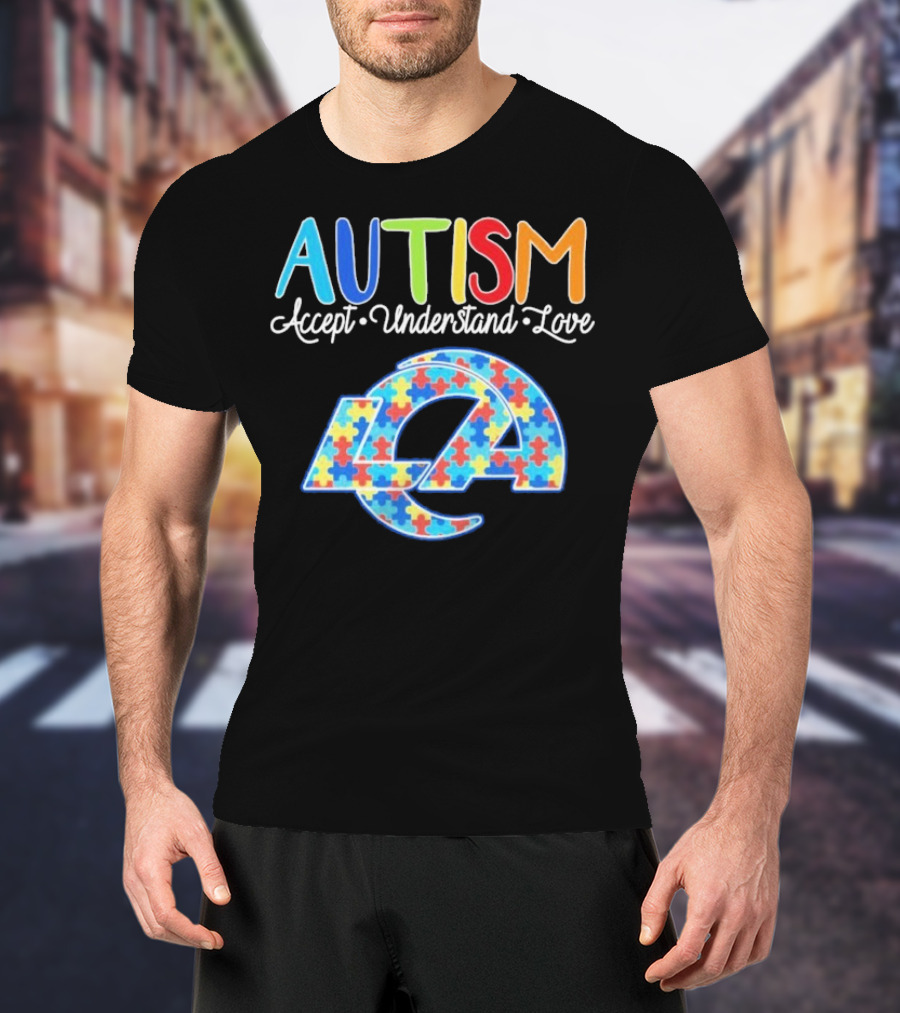 Los Angeles Rams Autism Accept Understand Love Puzzle Rams T-Shirt