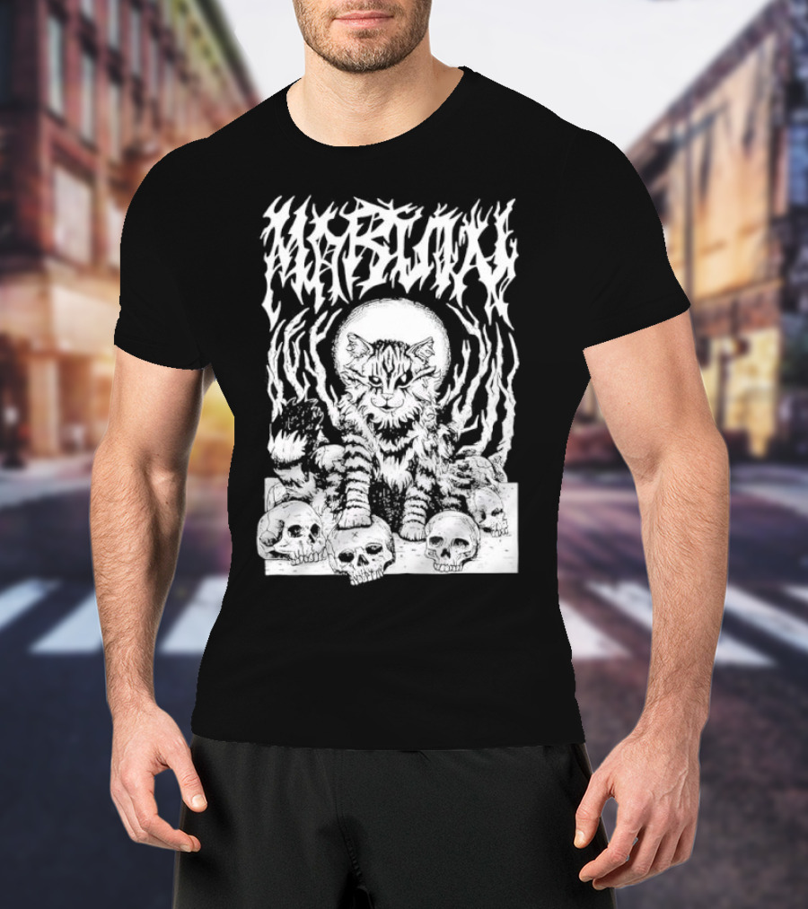 Metal Marvin Skull Cat By Beefaroni Flame Design T-Shirt
