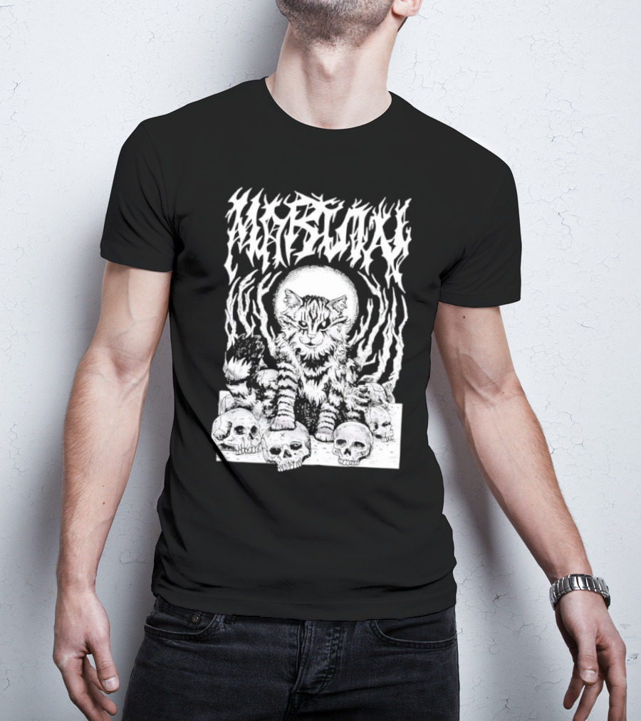 Metal Marvin Skull Cat By Beefaroni Flame Design T-Shirt