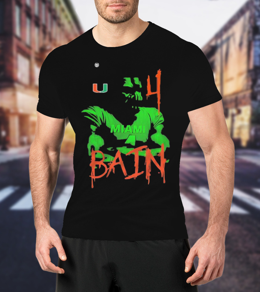 Miami Hurricanes Bain Player U 4 Green-Orange Heroes T-Shirt