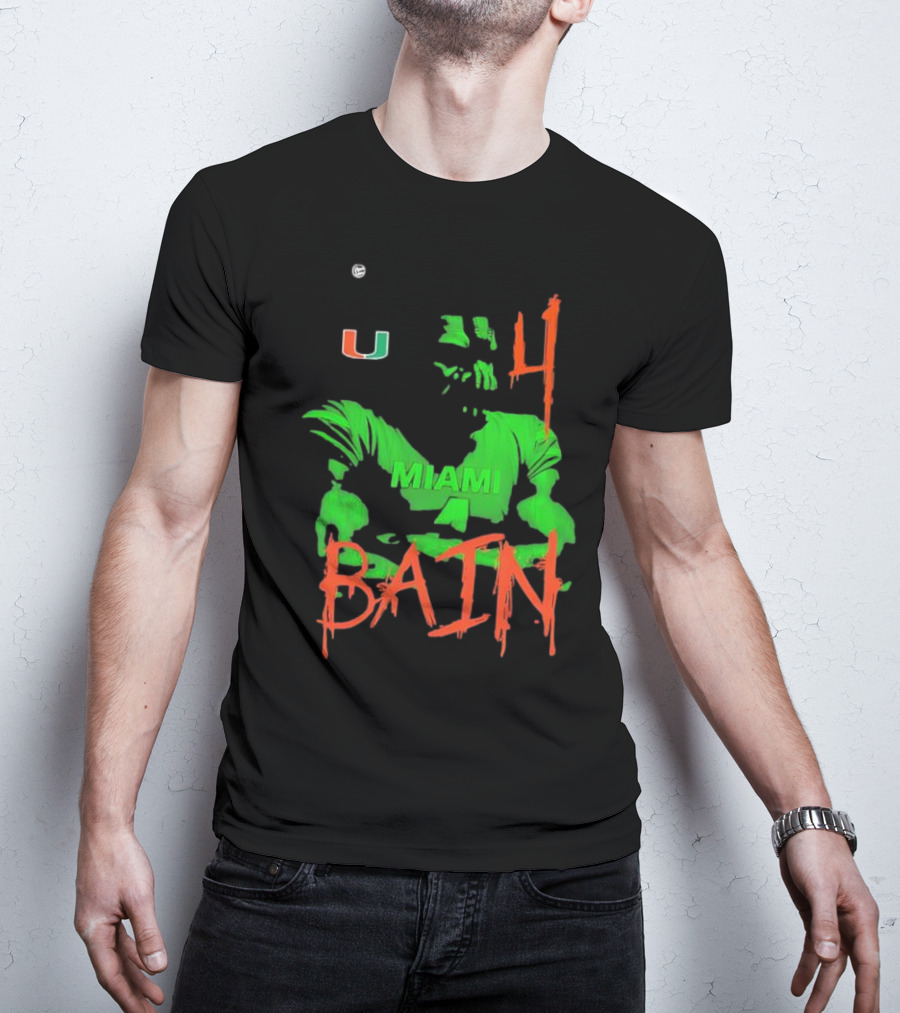 Miami Hurricanes Bain Player U 4 Green-Orange Heroes T-Shirt