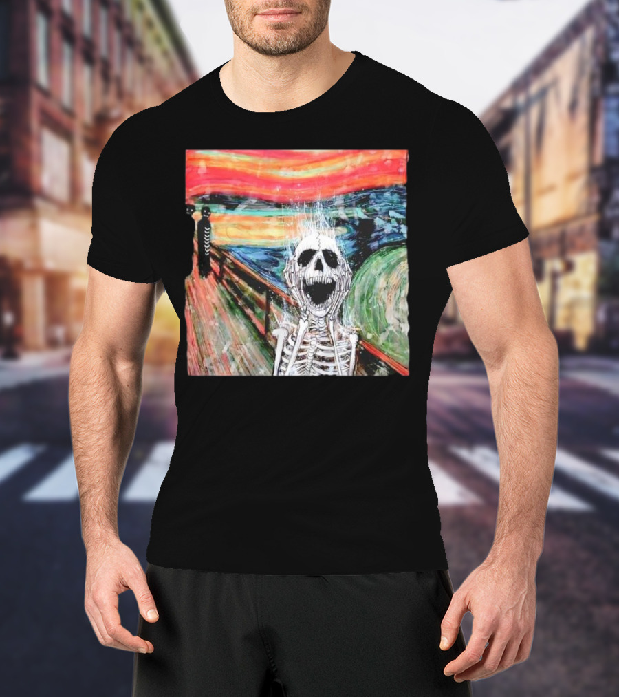 Skeleton Scream Edvard Munch Style Famous Painting Parody T-Shirt