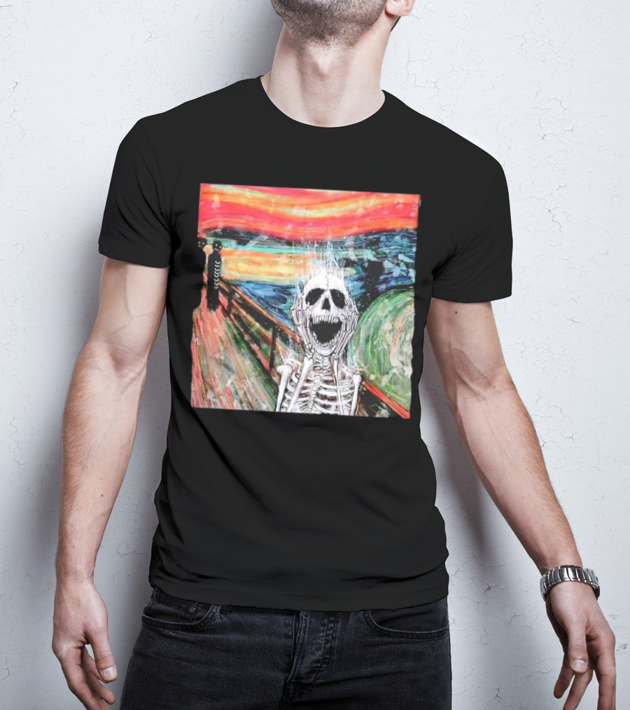 Skeleton Scream Edvard Munch Style Famous Painting Parody T-Shirt