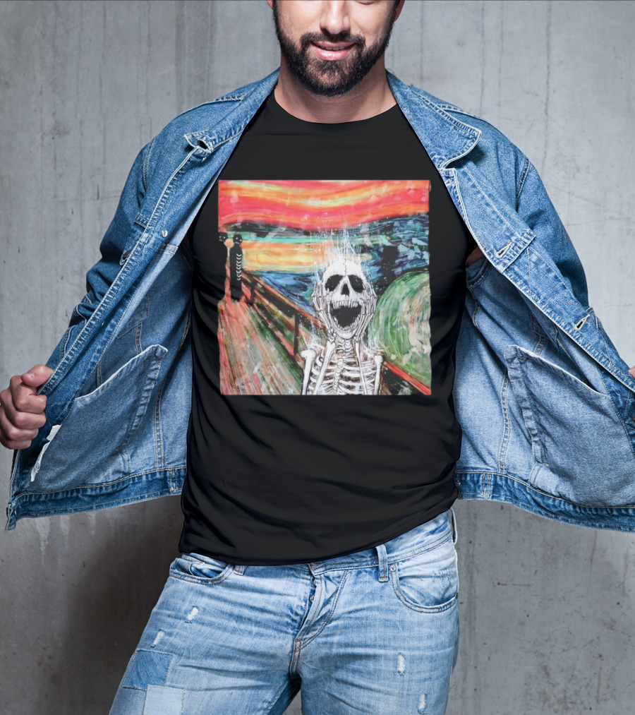 Skeleton Scream Edvard Munch Style Famous Painting Parody T-Shirt