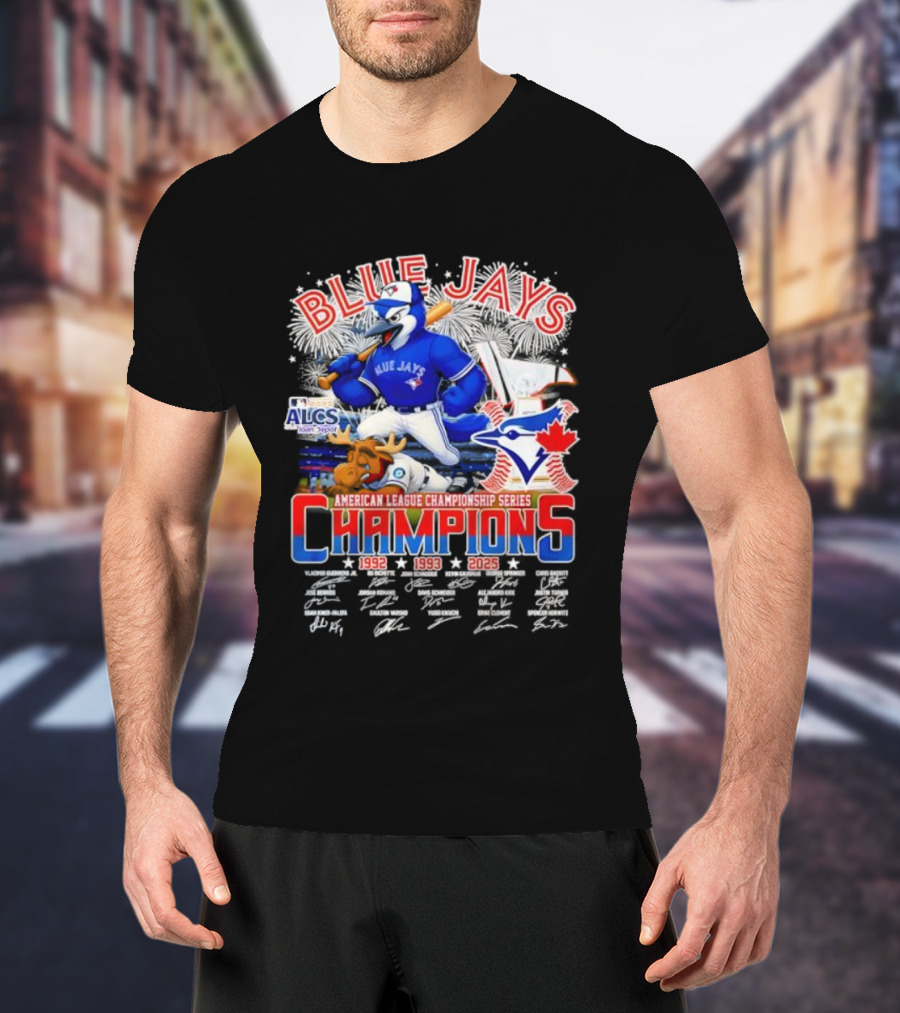 Blue Jays Champions 1992 1993 2025 American League Championship Series ALCS Mascot Signatures T-Shirt