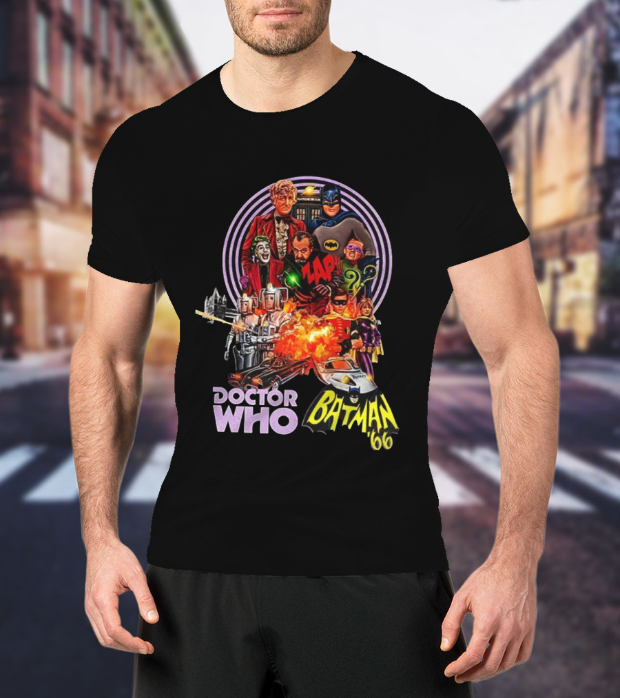 Doctor Who Batman '66 Crossover With Joker And Cybermen Explosions T-Shirt