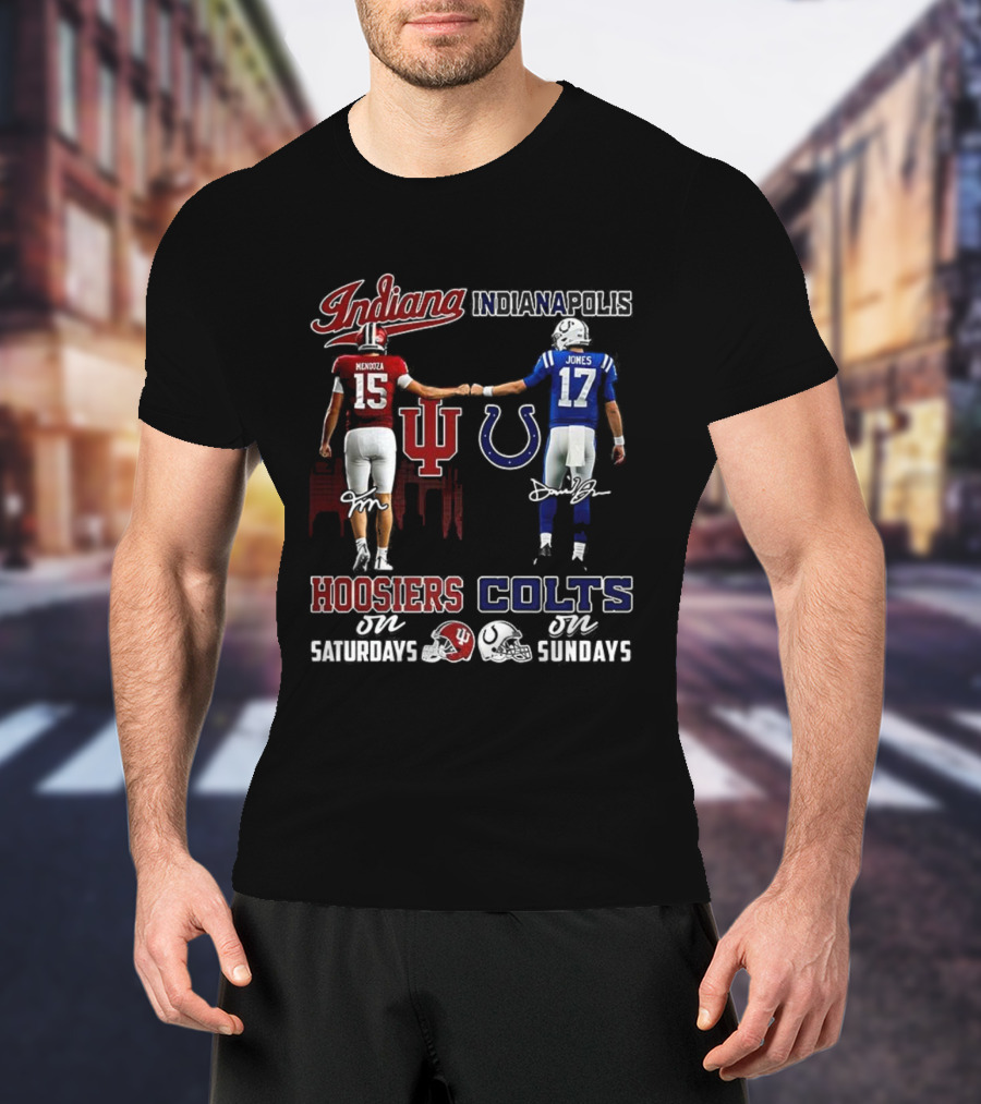 Indiana Hoosiers Saturdays Indianapolis Colts Sundays Signature Football Team Spirit T-Shirt