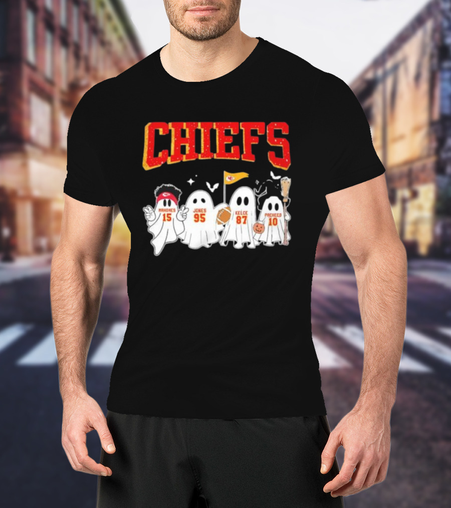 Kansas City Chiefs Halloween Mahomes Jones Kelce Pacheco Ghosts T-Shirt