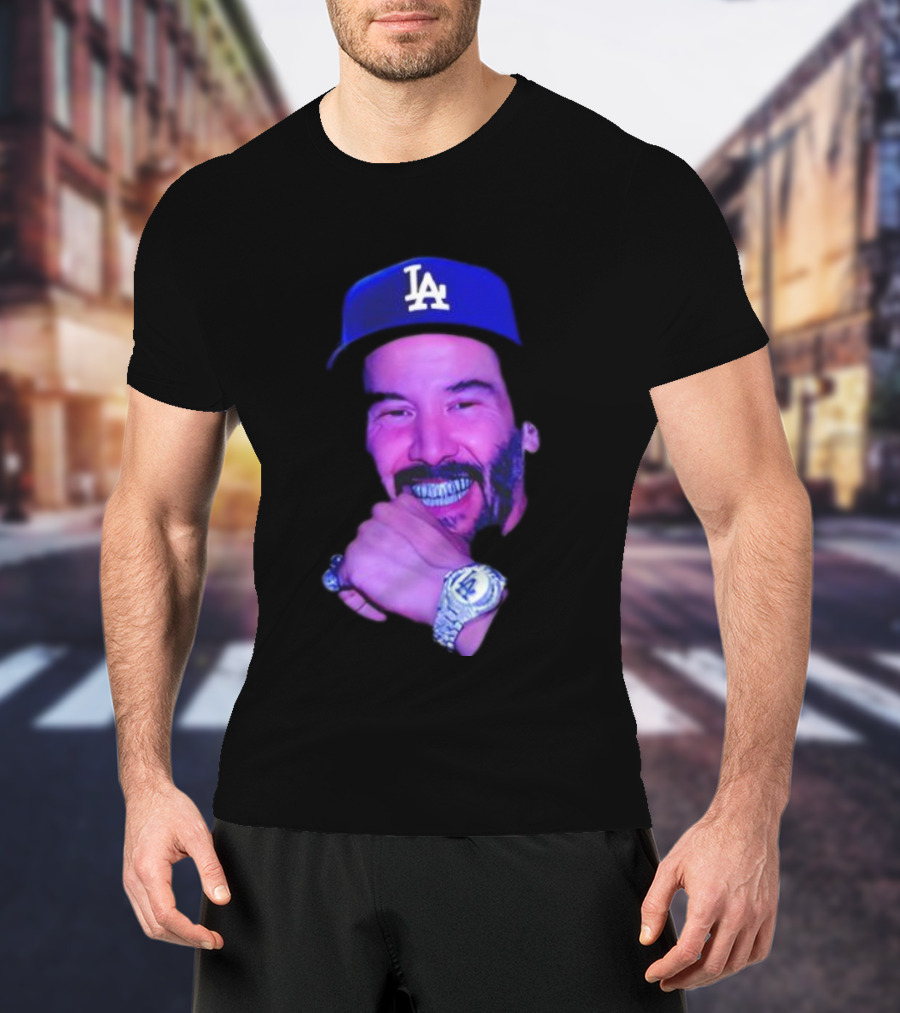 LA Dodgers Keanu Reeves Diamond Grill Bling T-Shirt