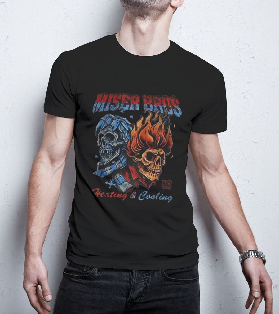 Miser Bros 1974 Skull Fire Ice Heating Cooling T-Shirt