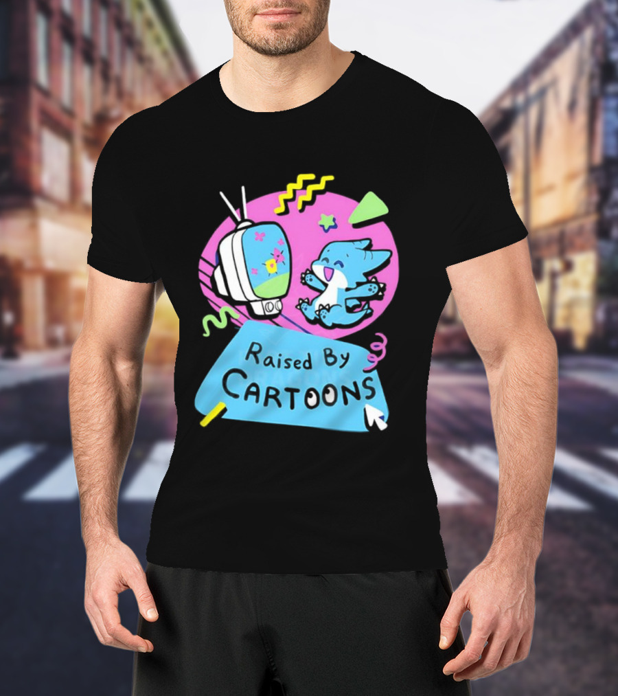Raised By Cartoons Dragons Vibrant TV Retro Style T-Shirt