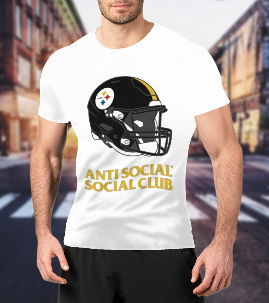 Anti Social Social Club Pittsburgh Steelers NFL Helmet Collaboration T-Shirt
