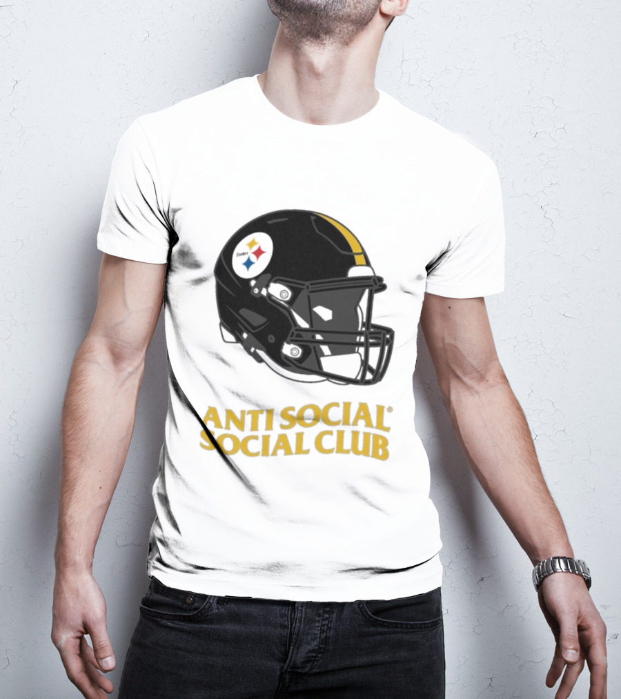 Anti Social Social Club Pittsburgh Steelers NFL Helmet Collaboration T-Shirt