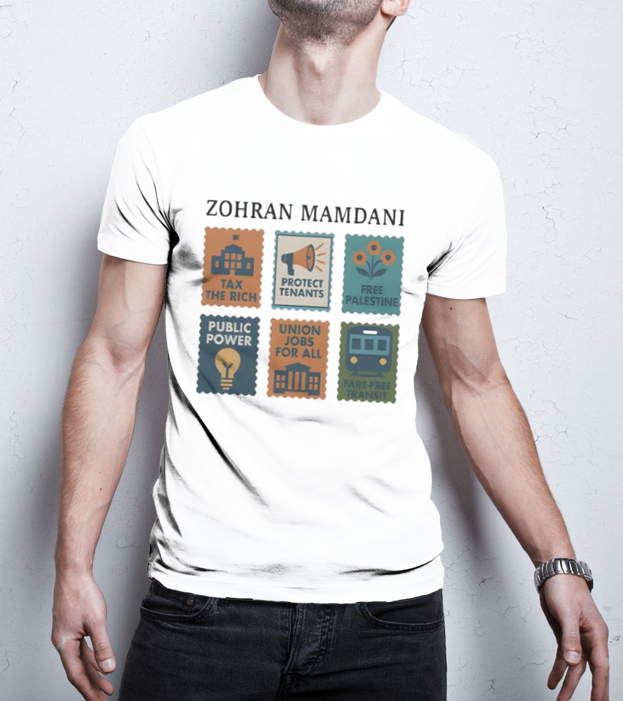 Zohran Mamdani Tax The Rich Protect Tenants Free Palestine Public Power Union Jobs For All Fare-Free Transit T-Shirt